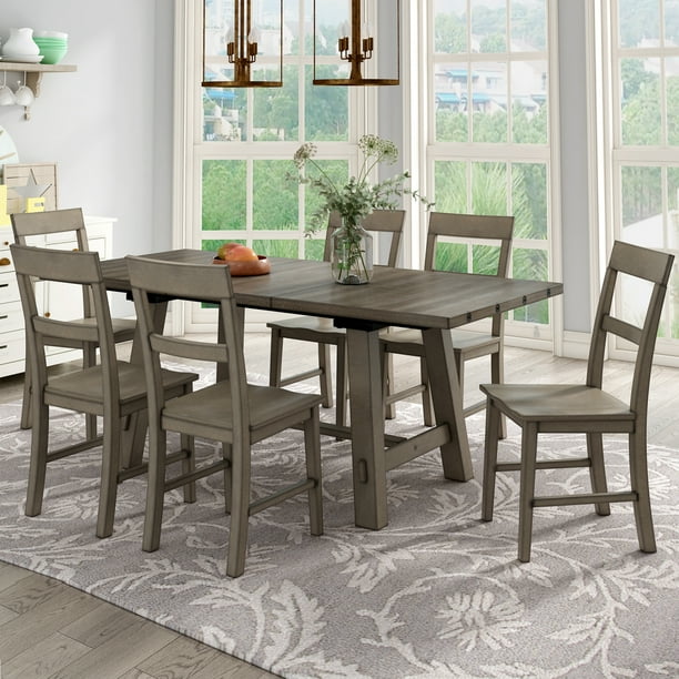 Churanty 7 Pieces Dining Table Set Extendable Table with 18” Leaf and