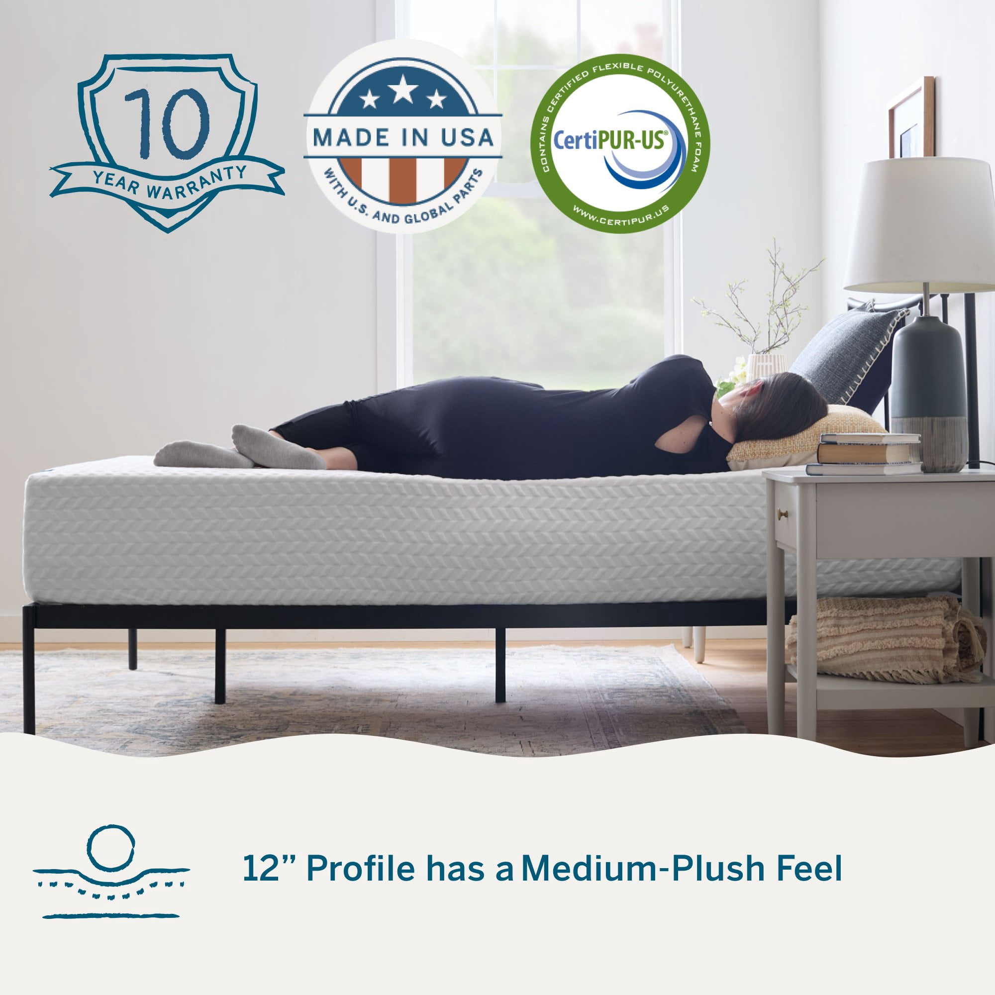Lucid Bliss California King Tight Top 12" Medium Plush Memory Foam Mattress with Gel Infusion and Ventilation
