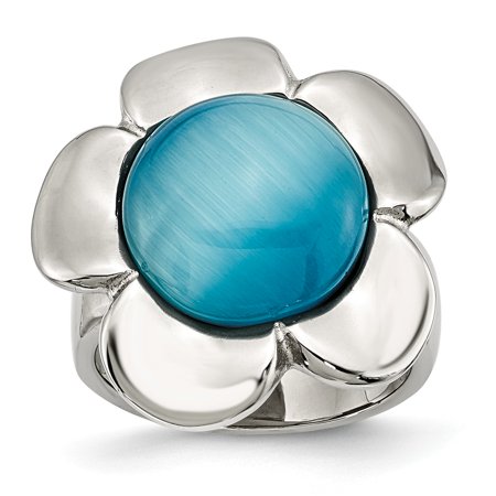 Agate Topaz Ring - Chisel Stainless Steel Women's Blue Agate Flower Ring, Size 7