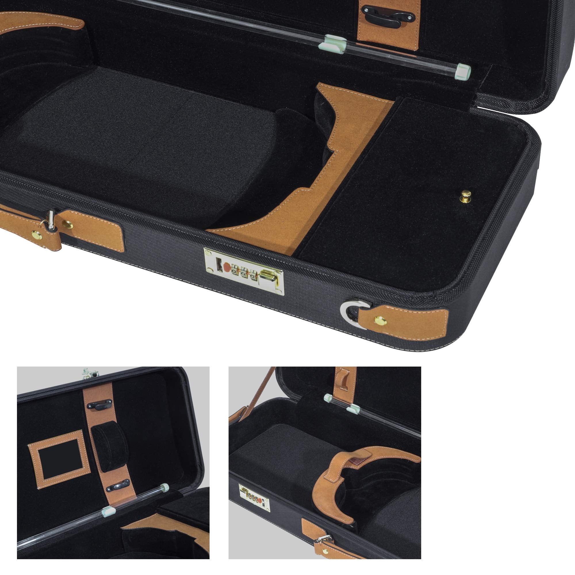MI&VI Deluxe Hardwood Violin Travel Case 4/4 (Full Size) With Leather Handles | Adjustable Shoulder Straps | Thermal Insulation | Oblong Shape | Photo Pocket | Hygrometer- By MIVI Music (Brown/Black)