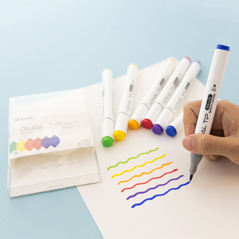 Bazic 6 Primary Colors Dual Tip Sketch Markers