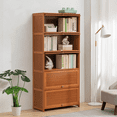 thumbnail image 3 of Magshion Bamboo 5 Tiers Tall Bookcase with Door, Books Storage Shelf, Brown, for Home, 3 of 10