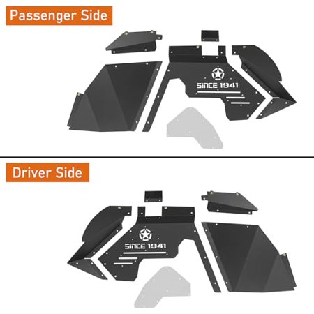 Hooke Road Inner Fender Liners Front Wheel Well Liners for 2007-2018 Jeep Wrangler JK & Unlimited Sport Sahara Rubicon 2/4 Doors (Black Aluminum)