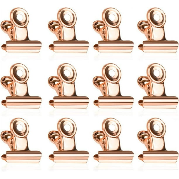Clips de papel Bulldog pequeños, 50 clips de papel Bulldog, clips de papel de 22 mm, clips de carpeta de metal de oro rosa para fotos, bolsas de bocadillos de alimentos, suministros de oficina (oro rosa) JM