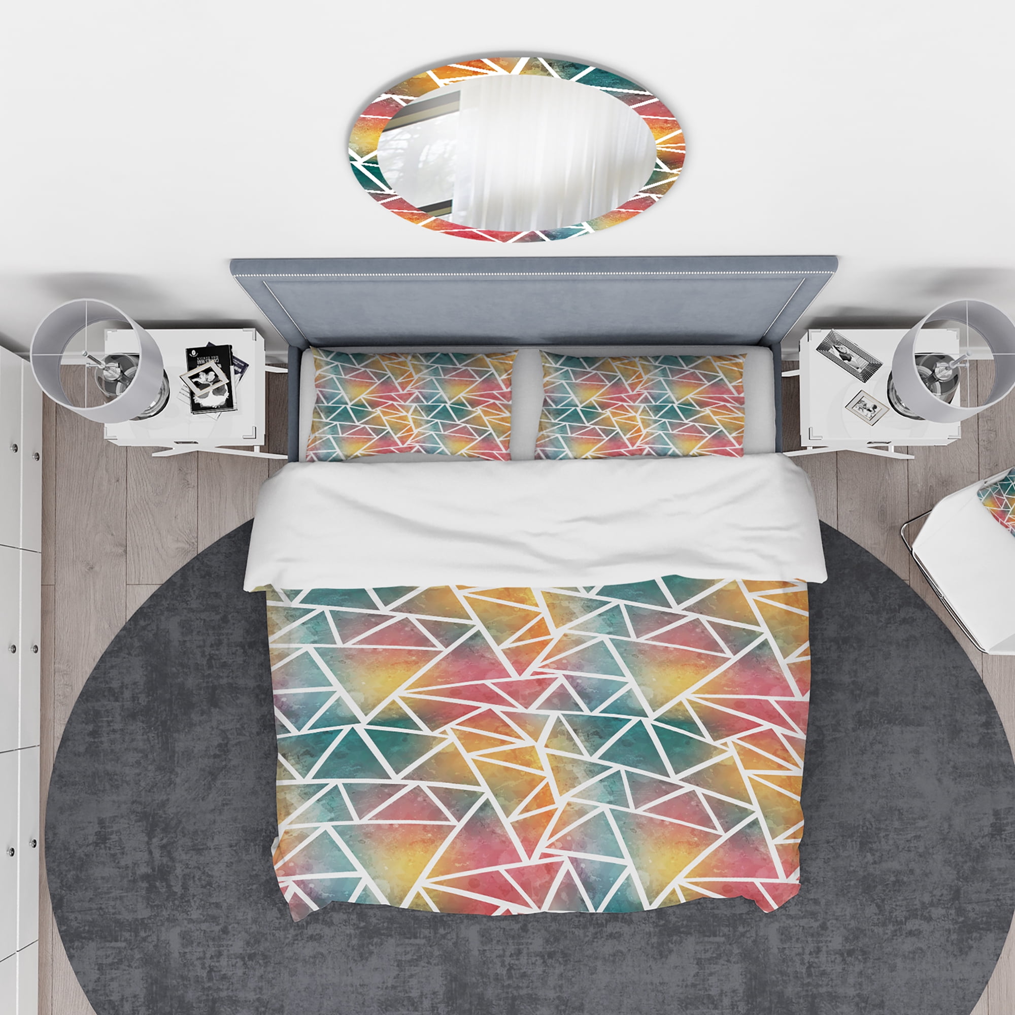 Designart 'Colored Triangle Pattern with Grunge Effect' Modern Duvet Cover Set
