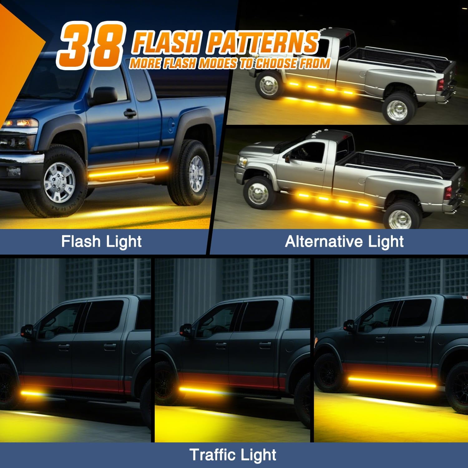 Nilight 2PCS 70 Inch Amber LED Running Board Lights with Control Panel, Flexible Side Warning Lighting for Work Trucks