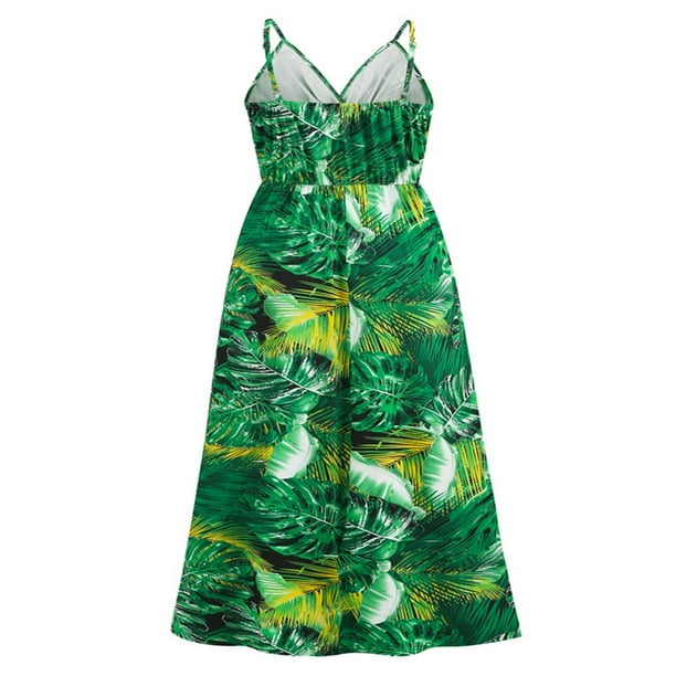 Hawaiian Dresses for Women Sleeveless V Neck Strappy Beach