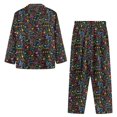 thumbnail image 4 of Renewold Colorful Notes Pajama Button Down Shirts for Women Soft Long Sleeve Sleepwear Top Pants Buttom Set of 2 Thermal Scoop Neck Nightwear Athletic Jogger Outfits Size M, 4 of 6