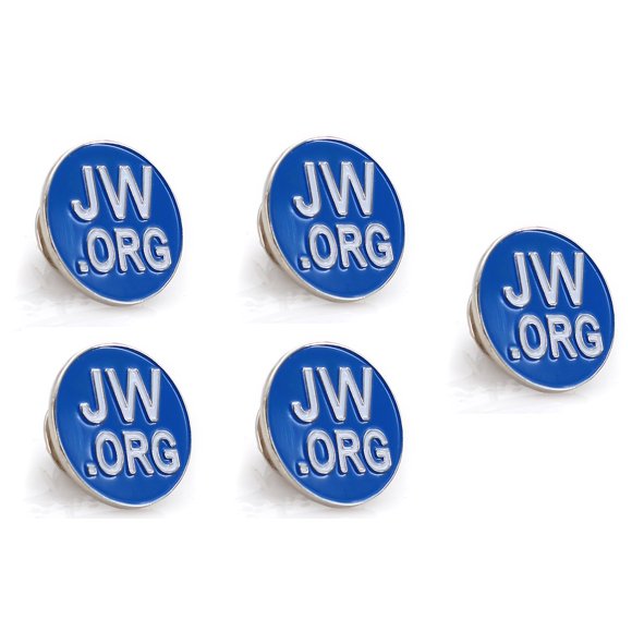 Jehovah Witness - 3/4" Round Blue Lapel Pin - JW.org Neck Tie Hat Tack Clip Women or Men Suits (5 Pcs in Package) (Silver-Plated)