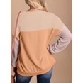 thumbnail image 3 of Womens Fashion Color Block Long Sleeve Crewneck Knitted Casual Loose Pullover Shirts Tops Light Khaki XXL, 3 of 4