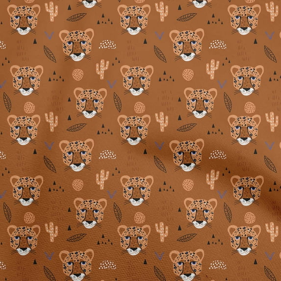 oneOone Cotton Jersey Brown Fabric Kids Animal Dress Material Fabric Print Fabric By The Yard 58 Inch Wide