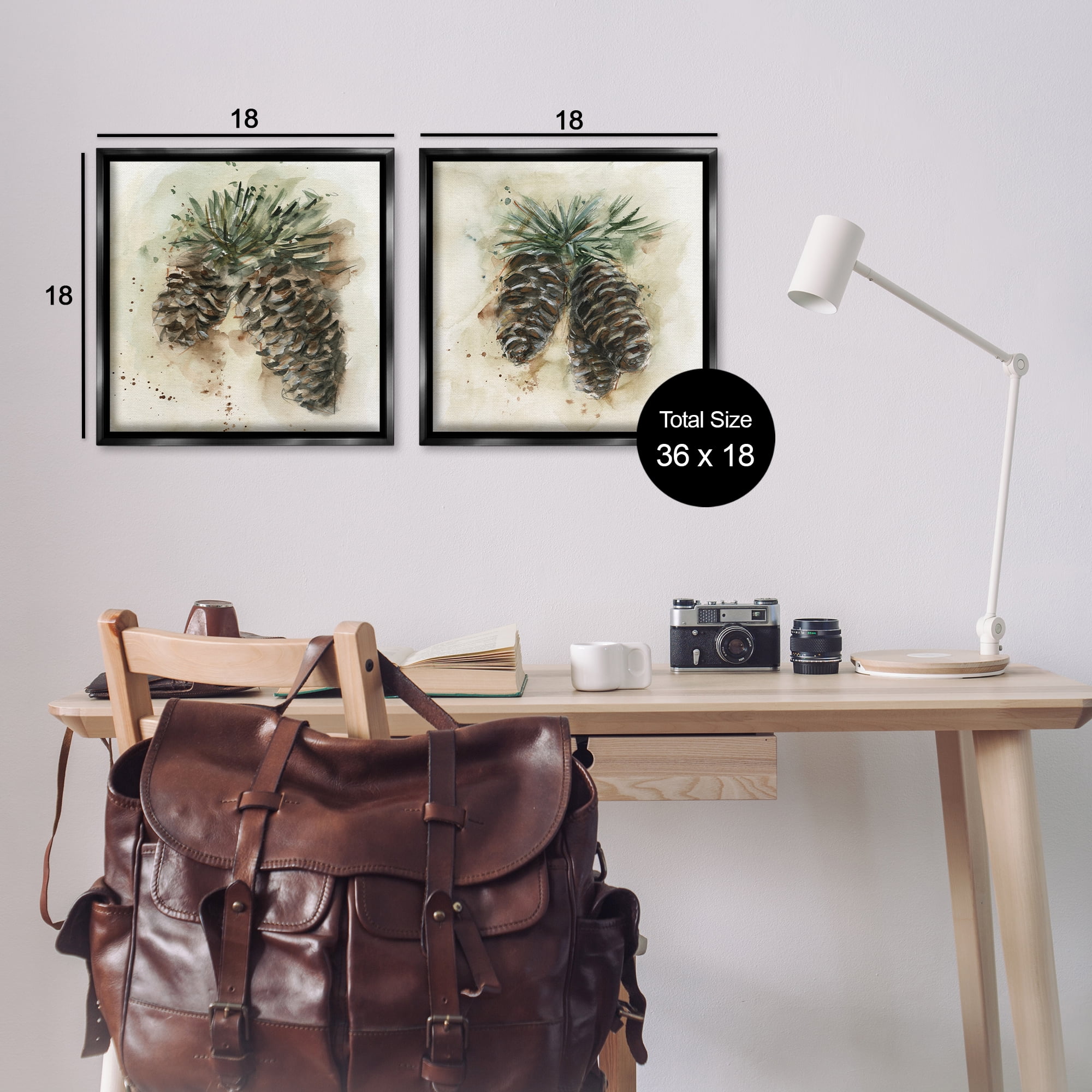 Stupell Industries Watercolor Drawing Pine Cones Plants & Flowers Painting Black Floater Framed Canvas Art Print Wall Art, 18 x 18, Set of 2