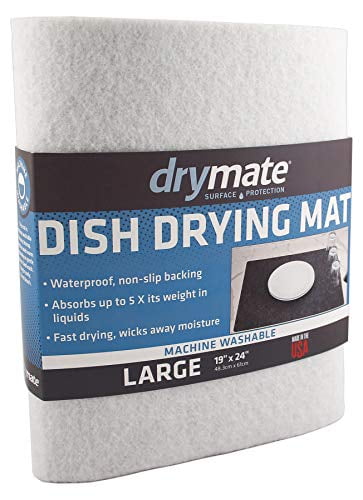 Premium XL Absorbent/Waterproof Drymate Dish Drying Mat Machine Washable 19 Inches x 24 Inches Kitchen Dish Drying Pad Taupe Diamond Squares Made in The USA 
