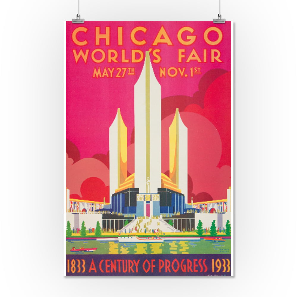 Art Deco USA  Chicago world fair  1933 Vintage Print for Glass Framing 36" 