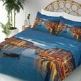 thumbnail image 3 of Ambesonne Venice Fitted & Top Sheet Set with Shams, View on Grand Canal Rialto, Indigo and Yellow, 3 of 5