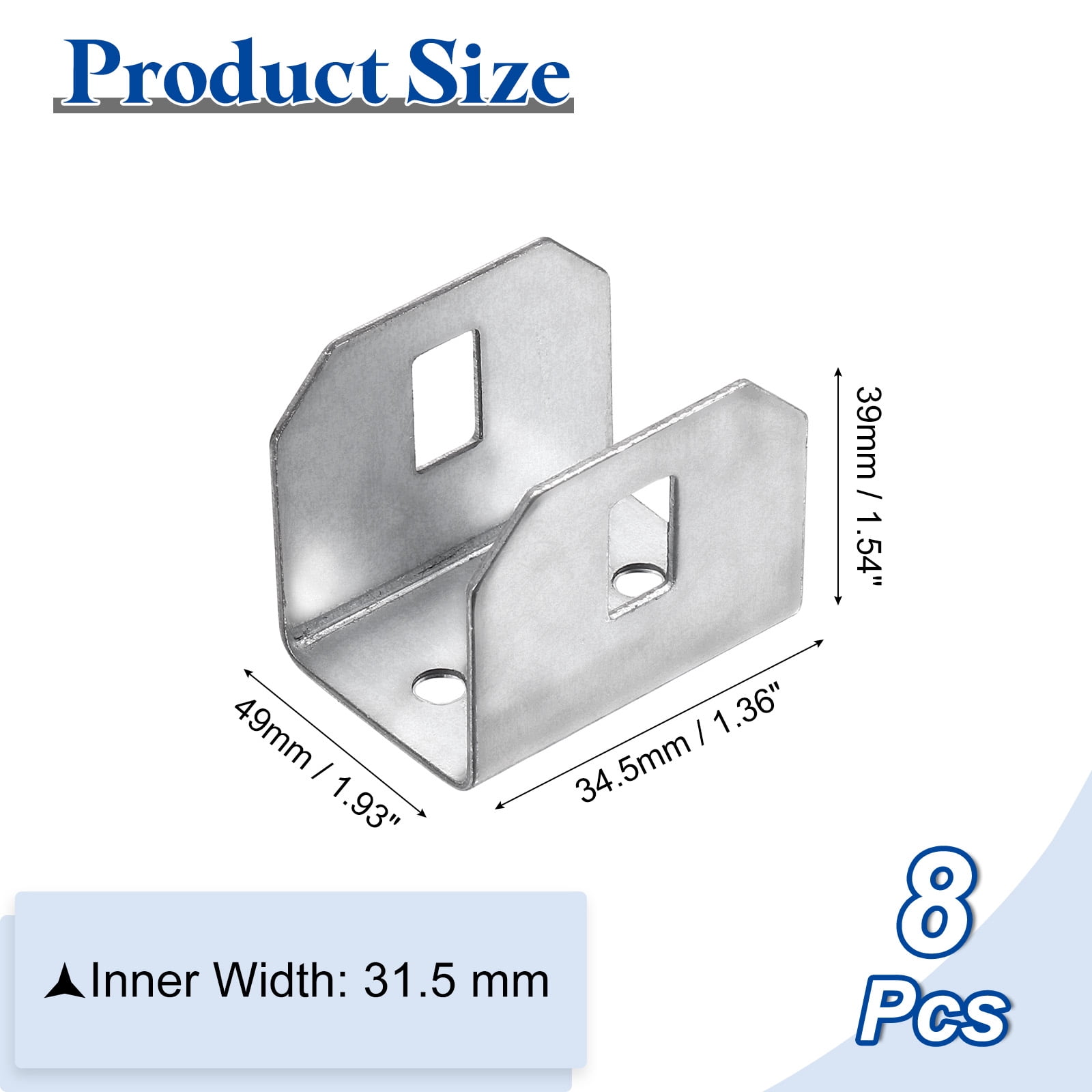 Uxcell 8 Pcs U Bracket for 1.24" Panels, 34.5 x 31.5 x 39mm Metal U Shaped Fasteners Brackets for Guardrail or Partitions Connection, Silver