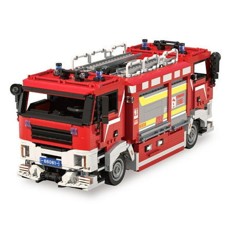 2713PCS Bi-Directional Driving Fire Rescue Vehicle Building Blocks Set , Red Fire Truck Model for Ages 14+, Educational Toy Gift for Birthday Halloween Christmas