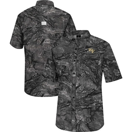 Men s Colosseum Charcoal Wake Forest Demon Deacons Realtree Aspect Charter Full-Button Fishing Shirt