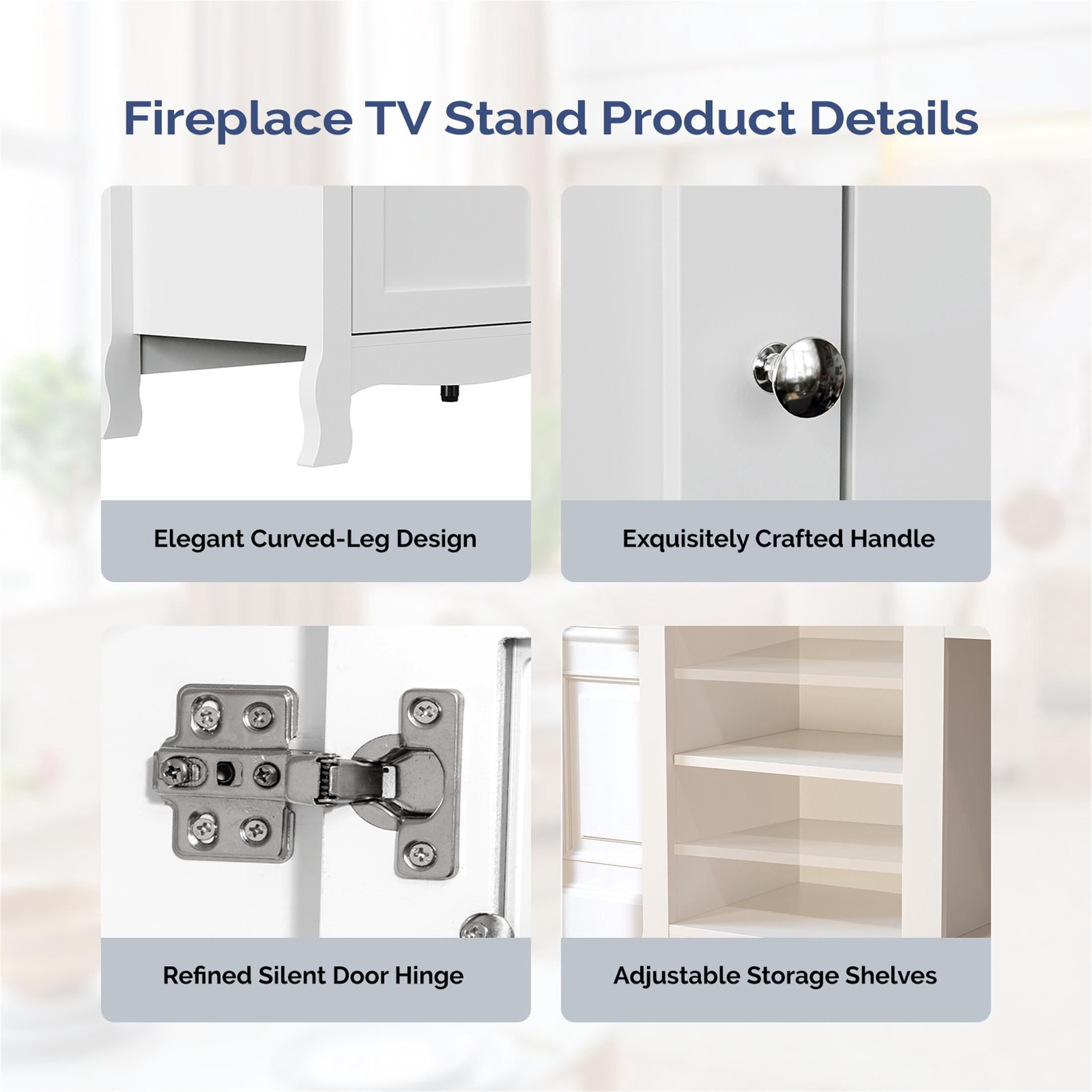 SESSLIFE Fireplace TV Stand for 65 Inch TV, TV Console with 18''Electric Fireplace, Console Entertainment Center Television Table for Living Room or Bedroom, White