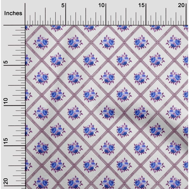 oneOone Polyester Lycra Fabric Diamond|Leaves & Rose Floral Decor Fabric Printed BTY 56 Inches Wide