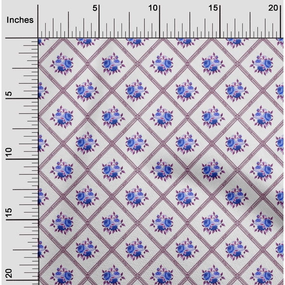 oneOone Organic Cotton Poplin Twill Fabric Diamond|Leaves & Rose Floral Print Fabric By The Yard 42 Inches Wide