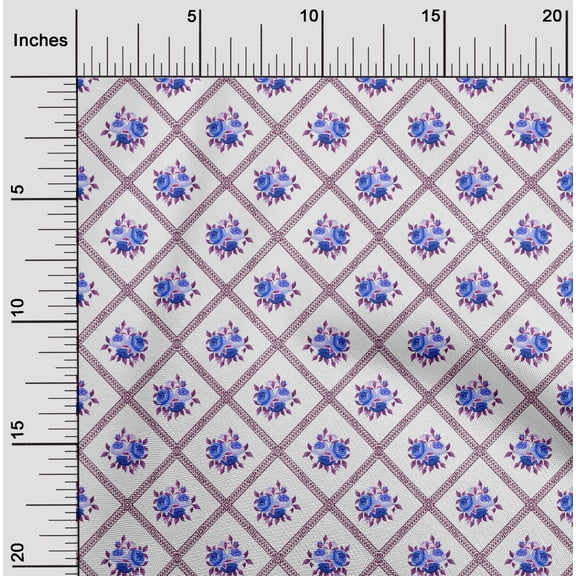 oneOone Organic Cotton Poplin Twill Fabric Diamond|Leaves & Rose Floral Print Fabric By The Yard 42 Inches Wide
