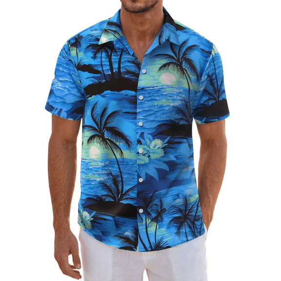 Mens Hawaiian Shirts Tops Short Sleeve Floral Button Down Beach Shirt Vintage Tropical Palm Summer Lightweight Blouses Male