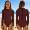thumbnail image 2 of Swimsuit for Girls, Long Sleeve One Piece Rashguard, Solid Color Beach Vacation Swimsuit for Kids 2-13 Years, 2 of 7