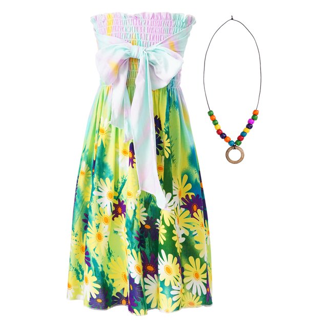zdhoor Robe d'Été de Plage pour Fête Enfants Filles Bohème à Imprimé Floral Sans Manches avec Collier Type g 140