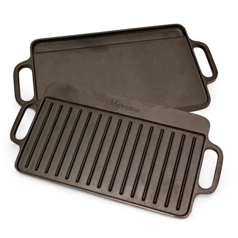Victoria Rectangular Griddle, Reversible Cast Iron, 12.5 x 7.5 inch