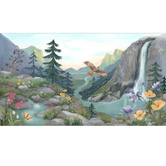 24" X 44" Panel Scenic Landscape Scenery Nature Waterfalls Flowers Serenity Clothworks Multicolor Cotton Fabric Panel (Y4312-55MULTICOLOR)