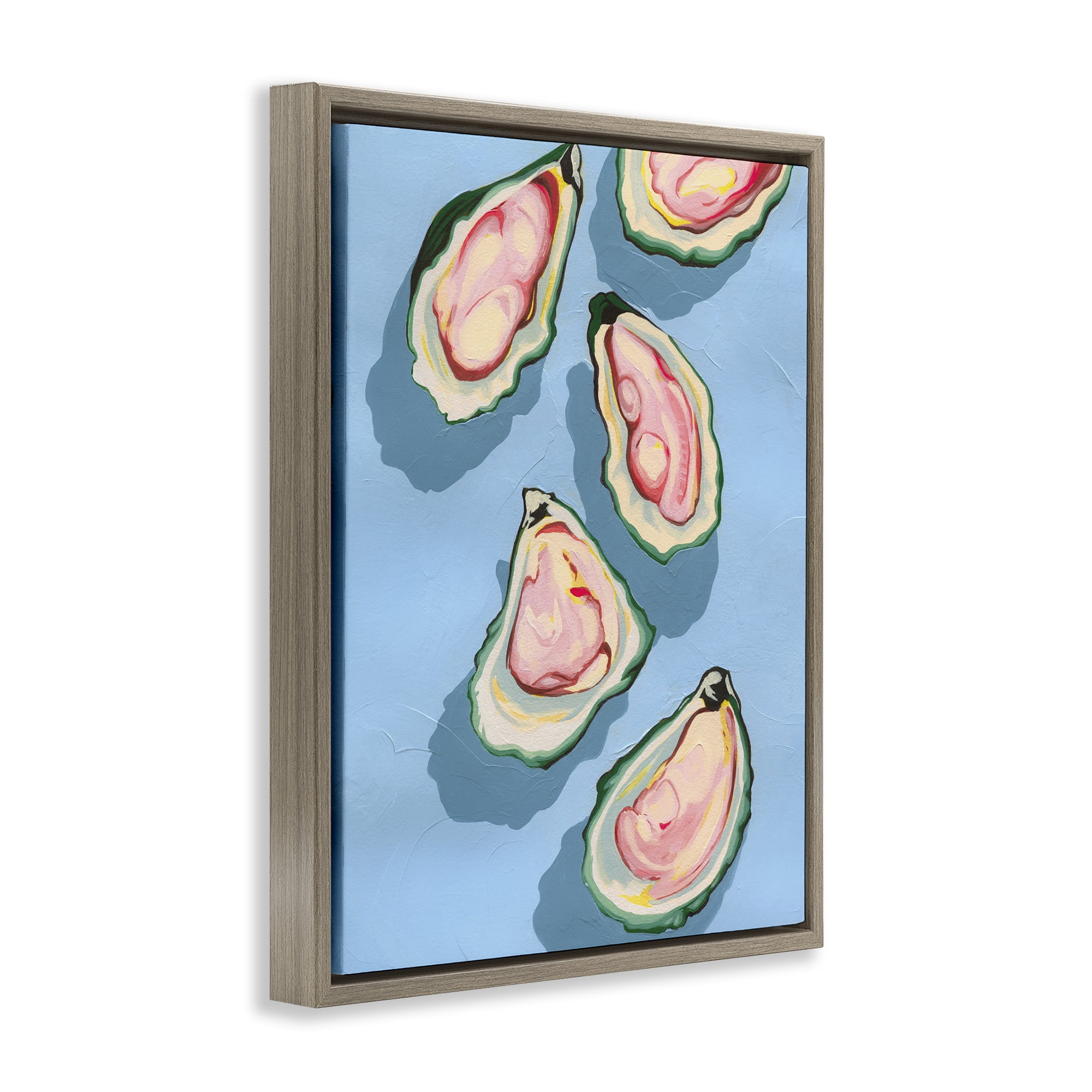 Stupell Industries Summer Beach Oysters Animals & Insects Painting Brown Floater Framed Canvas Art Print Wall Art, 17 x 21