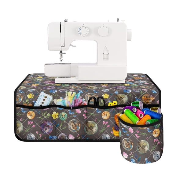 HELLHERO Button Floral Design Sewing Machine Pad Storage Bag Non Slip Easy to Clean for Most Sewing Machine Table Sewing Classes