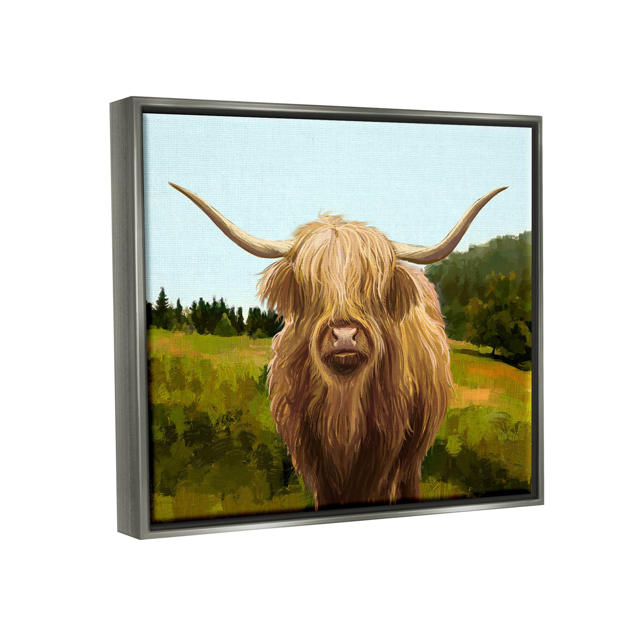 Stupell Industries Highland Cattle Grassland Farm Painting Luster Gray Floating Framed Canvas Print Wall Art, Design by Ziwei Li