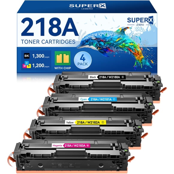 Cartuchos de tóner LEMERO SUPERX 218A 218X, paquete de 4 unidades para impresora HP