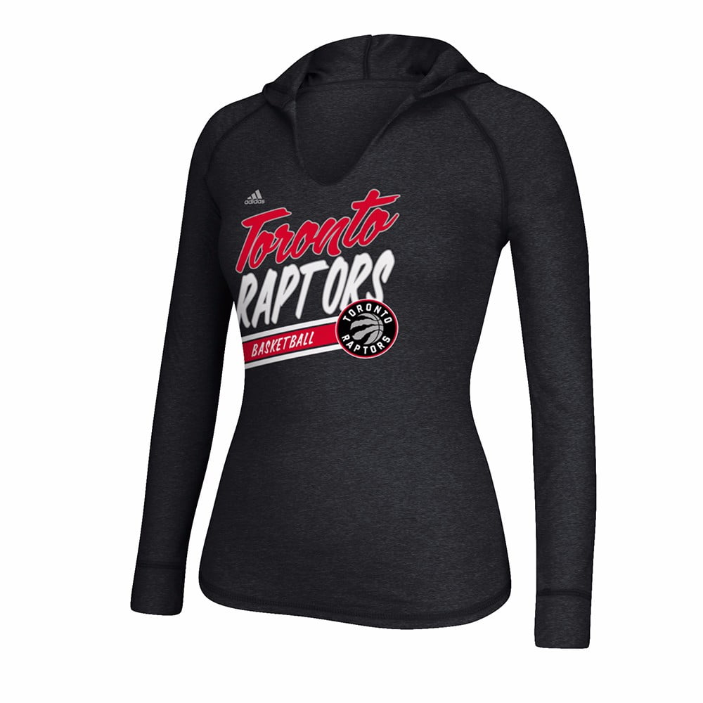 Toronto Raptors NBA Adidas Black "Stripe Slant" Heather Hooded Long Sleeve T-Shirt For Women by Adidas