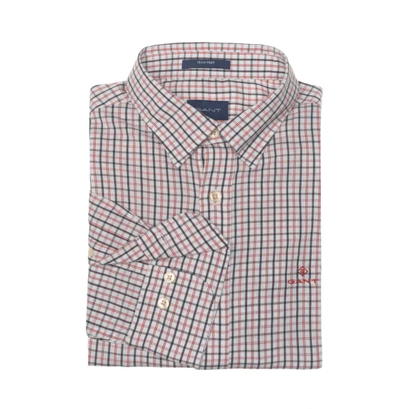GANT Red Slim Fit Tech Prep Twill Check Button Down Shirt 3019230 Size M