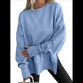 thumbnail image 3 of Sudaderas de Gran Tamaño para Mujer, Sudaderas con Capucha de Larga con Abertura para el Pulgar, Camisetas con Abertura Lateral, Tops Estilo Y2K Azul L, 3 of 10