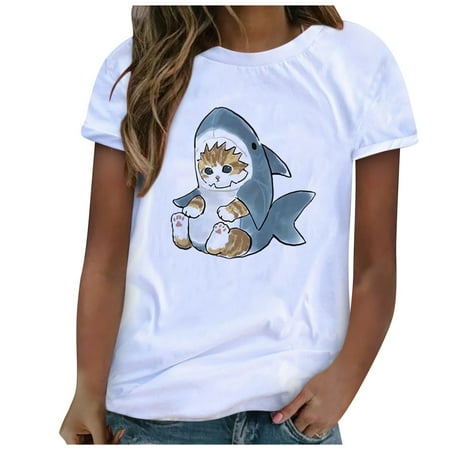 

GLOBO MEJOR Women s Short Sleeve Top O Neck Printed Short Sleeve T Shirt Casual Loose