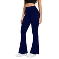 thumbnail image 5 of Women's Workout Flare Leggings High Waisted Tummy Control Yoga Pant Soft Solid Color Trousers with Pockets Navy XL, 5 of 6