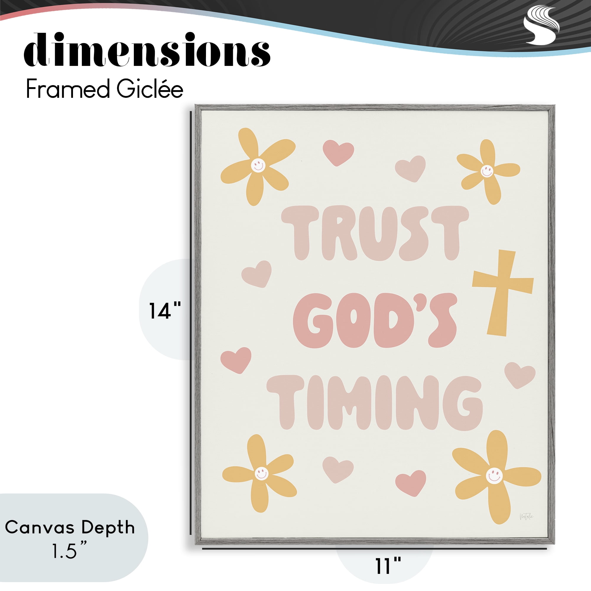 Stupell Industries Retro Trust God's Timing Gray Framed Giclee Art, design by Natalie Carpentieri