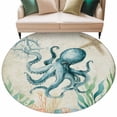 thumbnail image 2 of Vintage Ocean Round Living Room Rugs 8 ft, Octopus Starfish Seagrass Compass Nautical Washable Large Area Rug with Non-Slip Sturdy Edge Binding Round Carpet for Dining Room Kitchen Office, 2 of 9