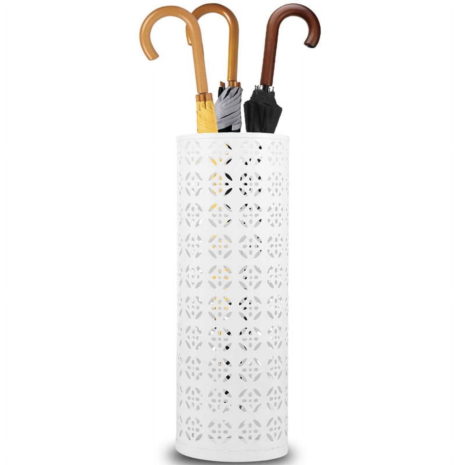 Metal Umbrella Stand Holder With Hollow Design - White Circular Organizer For Entryway