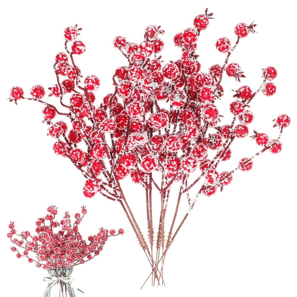 10 piezas de ramas de manzano silvestre con burbujas artificiales para decoración navideña de fiestas en casa (rojo)