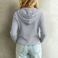 thumbnail image 6 of Lmnyox Hoodies for Kids Solid Color Long Sleeve Ribbed Lightweight Drawstring Button Pullover Casual Workout Tops, 6 of 9