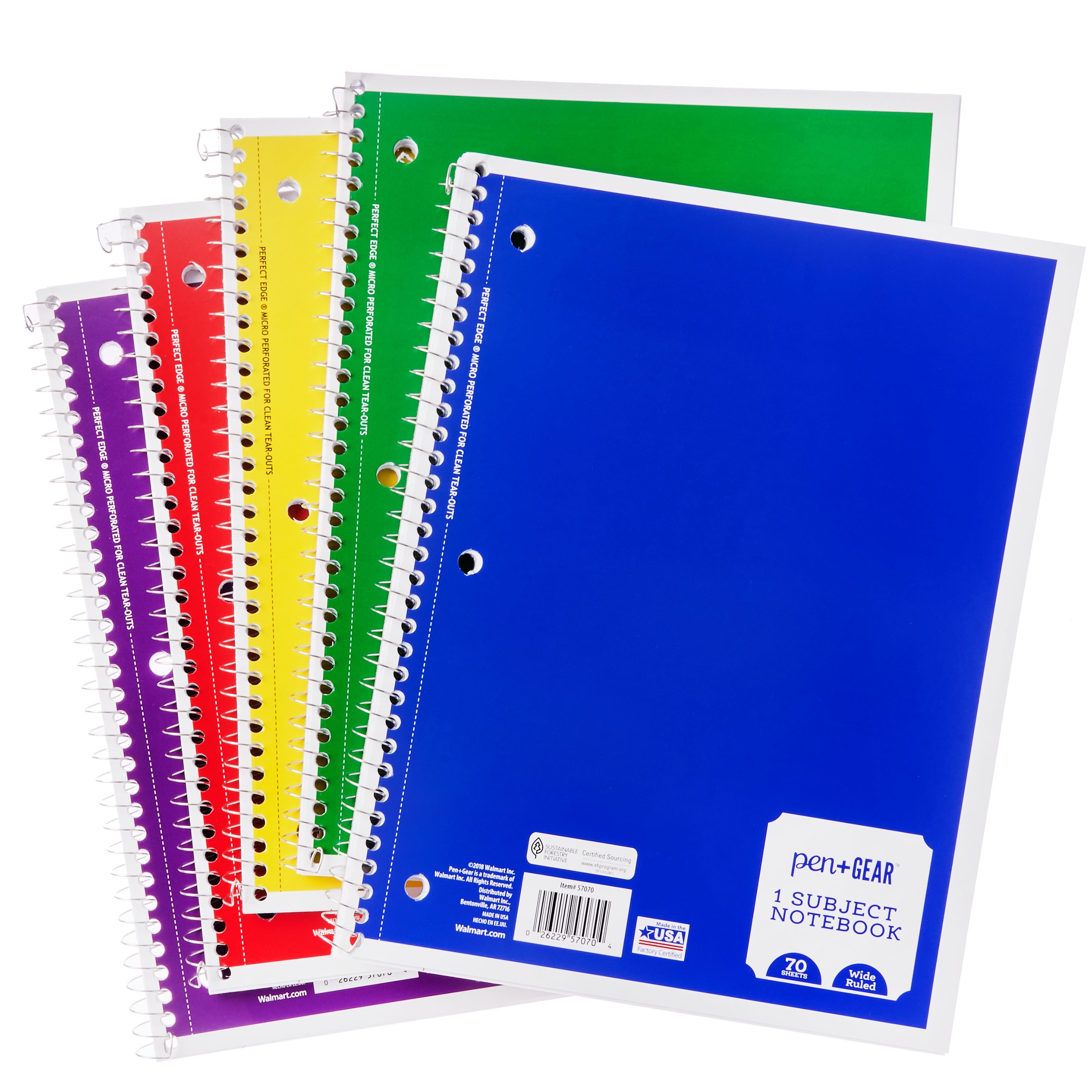 College Ruled Paper 1 Subject Spiral Notebooks 70 Pack of 6 Assorted Colors 