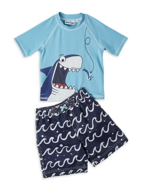 Wippette Baby Toddler Boy Shark Rashguard & Swim Trunks, 2pc Set