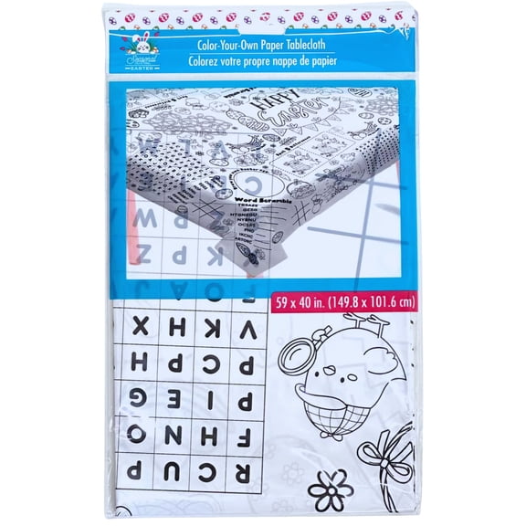 Easter Color Your Own Paper Tablecloth 1Ct, 59x40 Inch Rectangular Easter Table Cover with Activities, Disposable Easter Theme Party Tablecloth, DIY Coloring Easter Decor