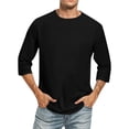 thumbnail image 2 of 3/4 Sleeve Shirt Men Fashion Crew Neck Baseball Tshirts Lightweight Breathable Casual Regular Fit Pure Color Tees Black 2XL, 2 of 5