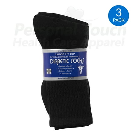 Length Diabetic Socks - Diabetic Socks Men's & Women Crew Style Physicians Approved Socks, 3 Pairs, Size 10-13 (Black)